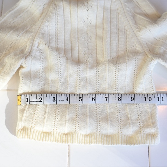 Free People Cream Cropped Short Sleeve Pointelle Knit Sweater Size XS - Picture 10 of 13